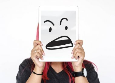 person holding digital tablet clipart