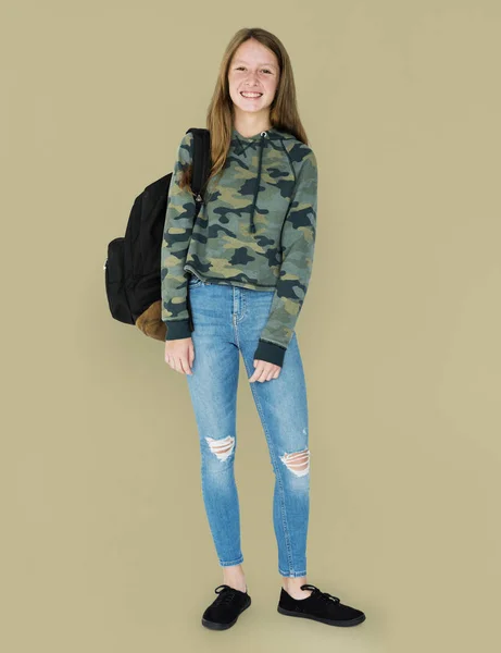 Sonriente estudiante gir con mochila —  Fotos de Stock