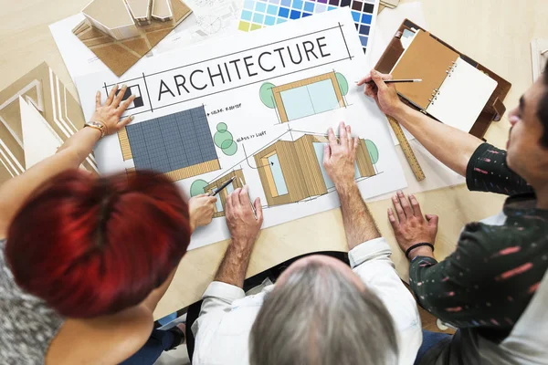 Personer arkitekt arbetar med Blueprint — Stockfoto