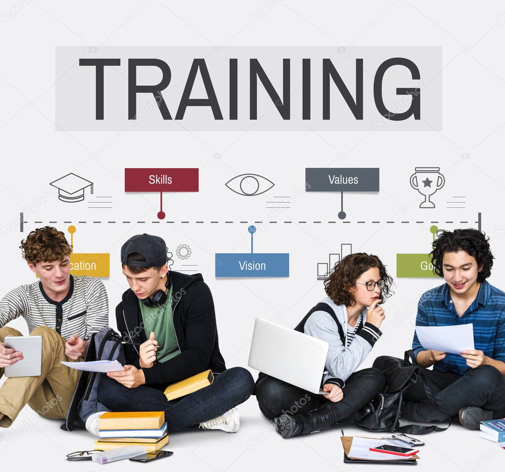 Portrait of students learning together and talking in the studio, Training Concept