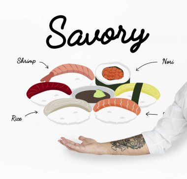 Japon gıda gösteren bir el 