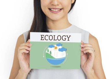 Genç Asyalı kadın holding afiş