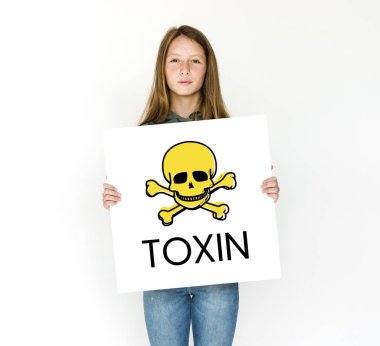 Kafatası ile afişini tutan kişi