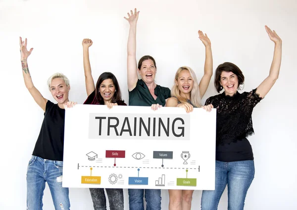 Women holding paper placard — Stock Photo, Image