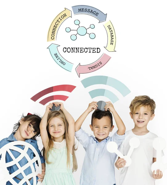 Little of Kids with networking icons — Stock Photo, Image