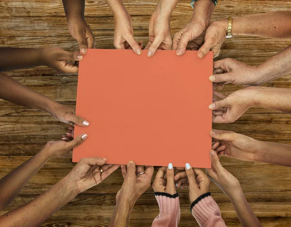 Female hands holding banner — Stock Photo, Image