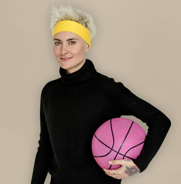 woman with basketball ball