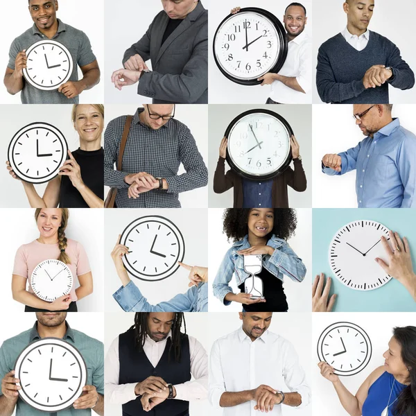 Diverses personnes avec gestion du temps — Photo