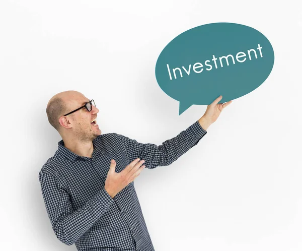 Man holds speech bubble — Stock Photo, Image