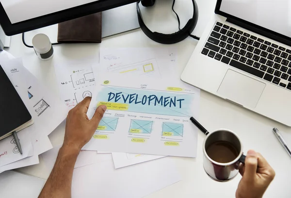 Workplace table with laptop — Stock Photo, Image