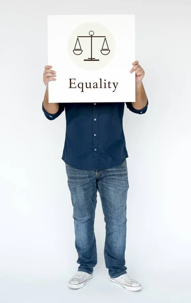 Man holding banner — Stock Photo, Image