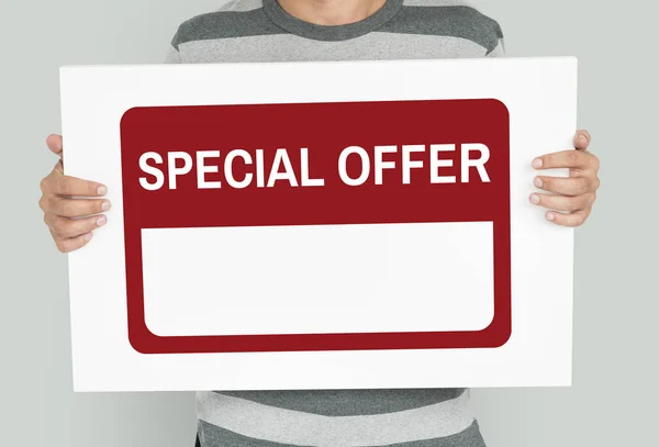 Man holding banner — Stock Photo, Image