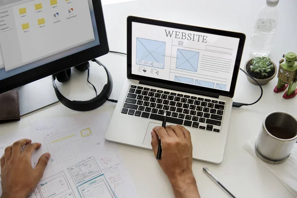 Workplace table with laptop — Stock Photo, Image