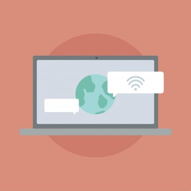 Küresel iletişim simgesi ile dizüstü bilgisayar