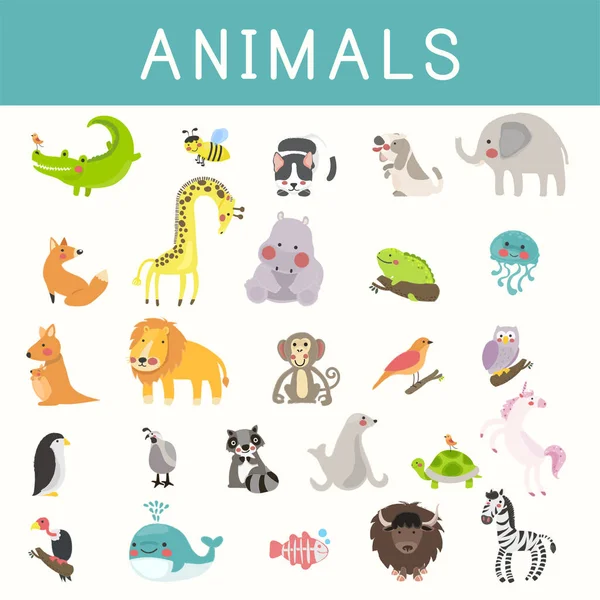 Animales de dibujos animados diversidad — Archivo Imágenes Vectoriales