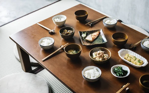 Conjunto Comida Japonesa Mesa Fotoset Original —  Fotos de Stock