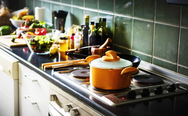 Close Pot Stove Kitchen Cooking Food Original Photoset — стоковое фото