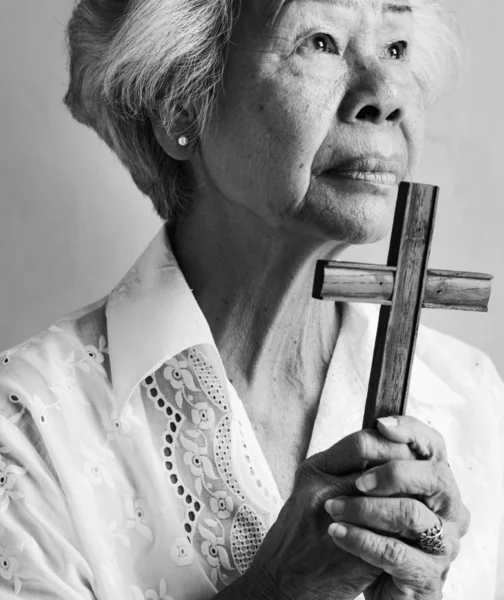 Elderly Asian Woman Thoughtful Face Expression Stock Photo by