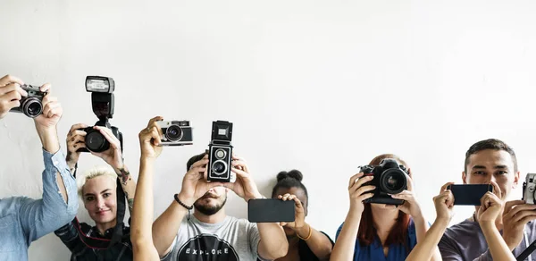 Photographers Photo Cameras Line — Stock Photo, Image