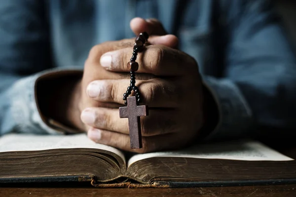Hands prayer with cross — Stock Photo, Image