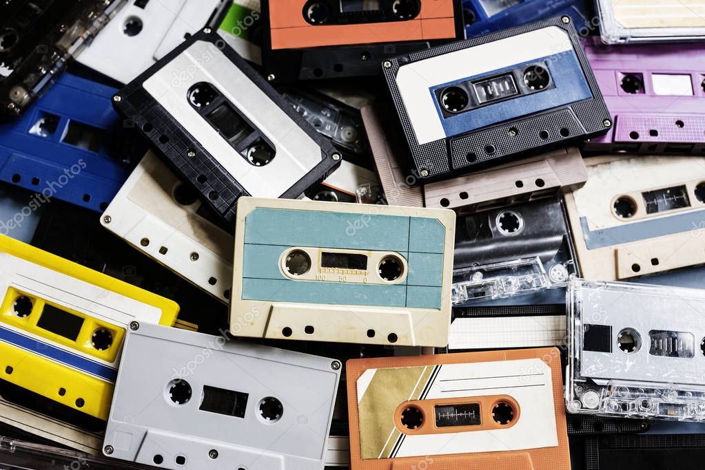 retro audio cassettes on table 