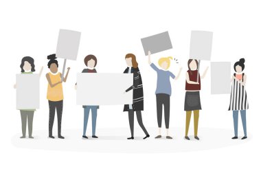 kadınlarla protesto işaret panoları