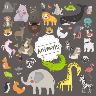 karikatür hayvanlar düz simgesi 