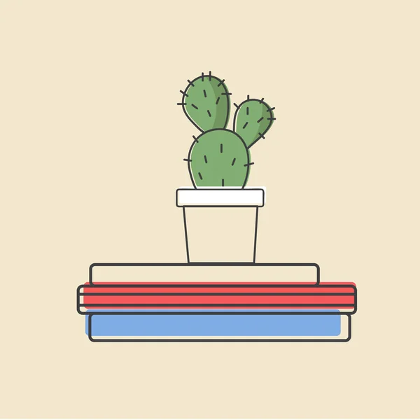 Cactus en la olla en los libros — Archivo Imágenes Vectoriales