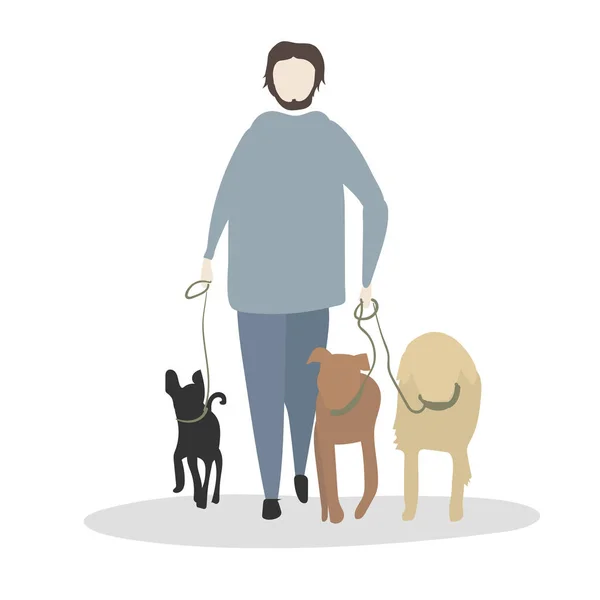 Homem andando com cães —  Vetores de Stock