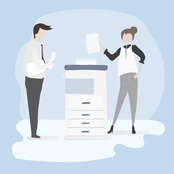 Business people standing near printer — Stock Vector