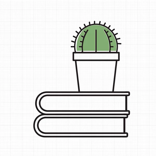 Kaktus i potten på böcker — Stock vektor