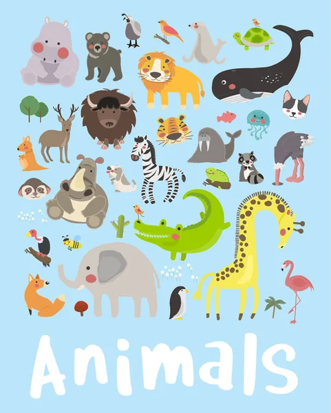 Desenhos animados animais ícone plano —  Vetores de Stock