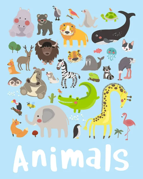 Animaux de dessin animé icône plate — Image vectorielle