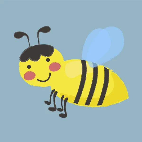 Dibujo animado sonriente abeja plana icono — Vector de stock