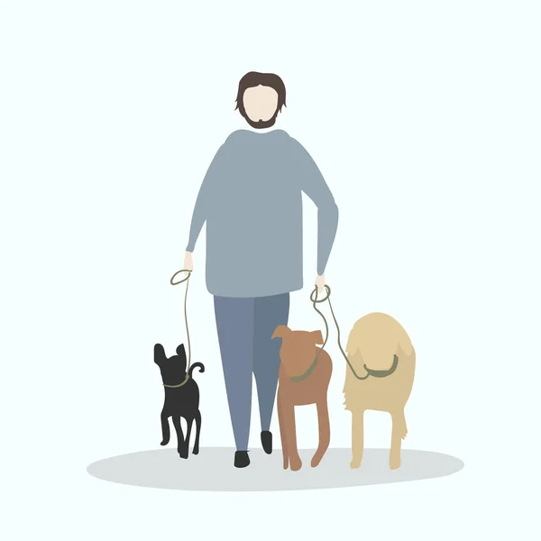 Homem andando com cães —  Vetores de Stock