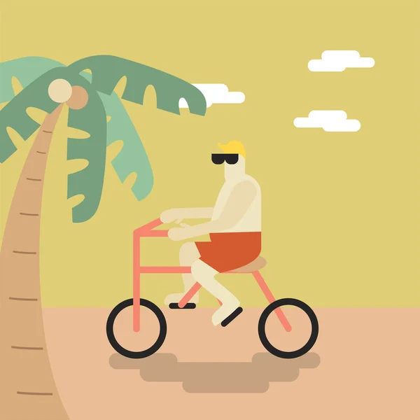 Uomo in bicicletta sulla spiaggia — Vettoriale Stock