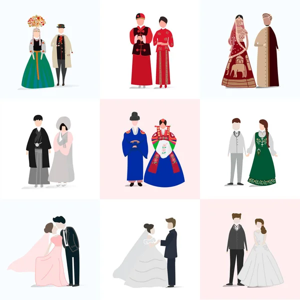 Традиционные свадебные костюмы — стоковый вектор