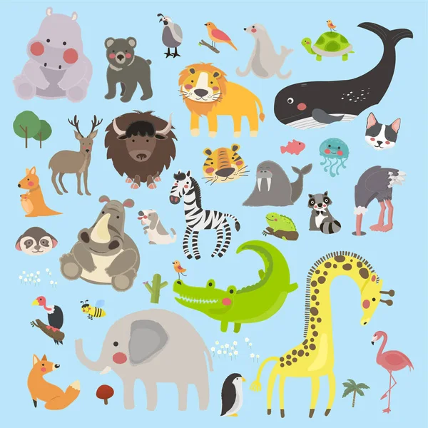 Animaux de dessin animé icône plate — Image vectorielle