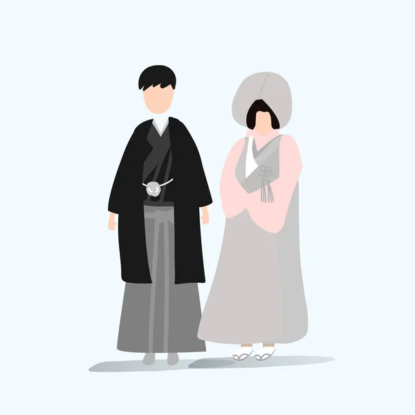 Японское свадебное платье и костюм — стоковый вектор