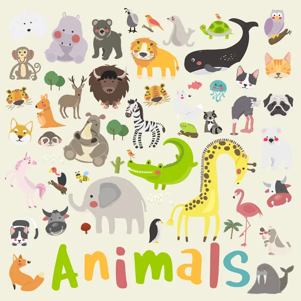 Animaux de dessin animé icône plate — Image vectorielle