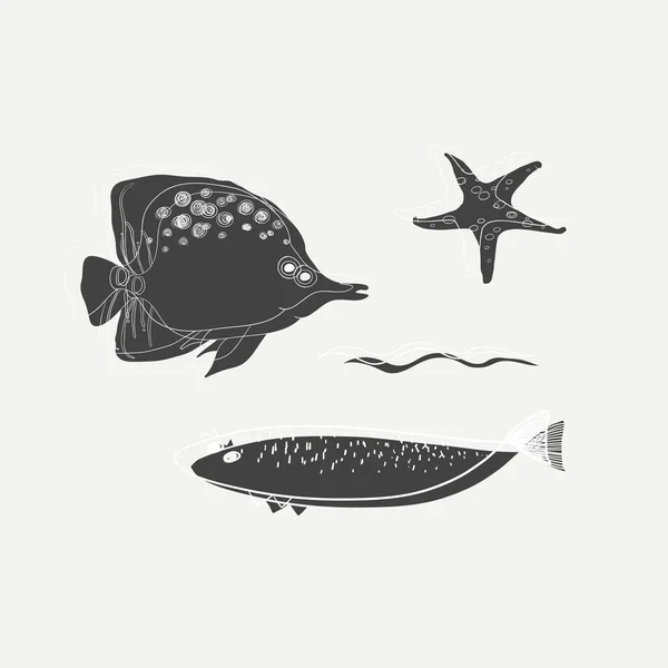 Drawing underwater creatures — Stock Vector