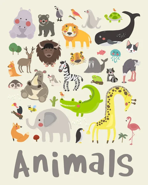 Desenhos animados animais ícone plano —  Vetores de Stock