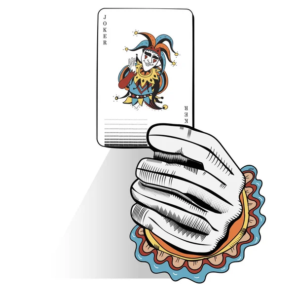 Hand hält Jokerkarte — Stockvektor