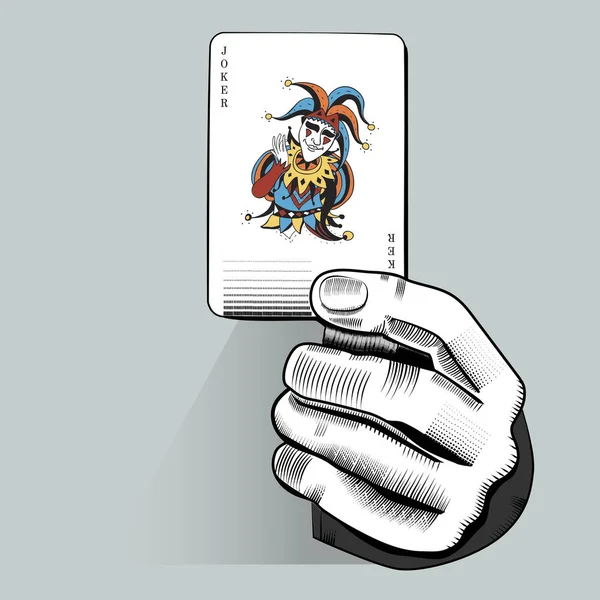 Joker kartı tutan el — Stok Vektör