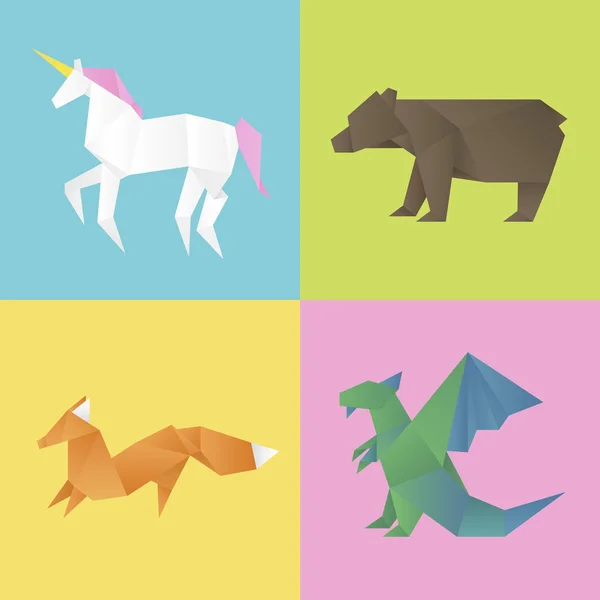 Origami en forme d'animaux — Image vectorielle