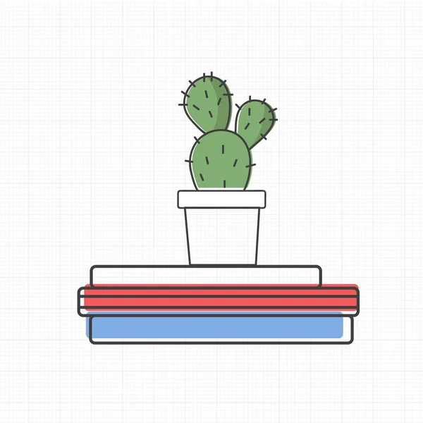 Cactus en la olla en los libros — Vector de stock