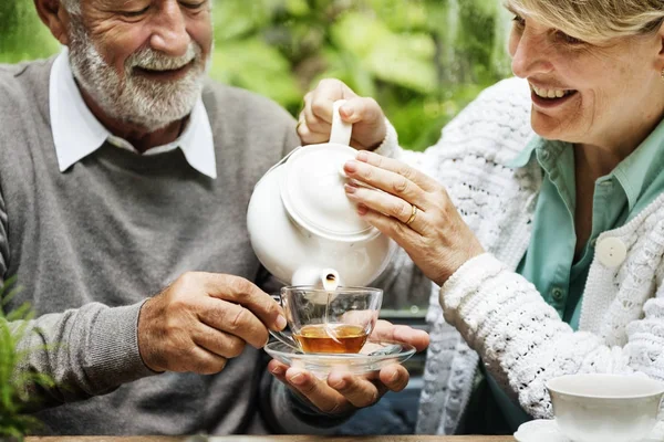 Elderly Couple Drinking Tea Original Photoset — Stock Photo, Image