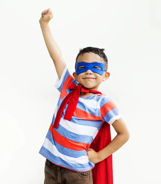 Kleine Jongen Spelen Superheld Originele Photoset — Stockfoto
