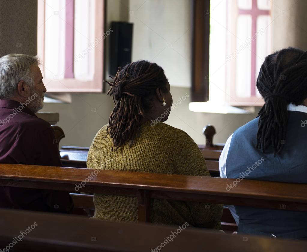 Group of religious people in a church, original photoset