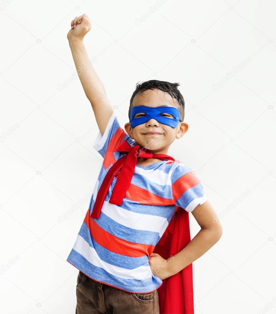 Little boy playing superhero, original photoset